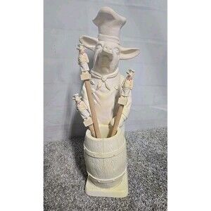 Vintage Fleur de lis Pig Chef  Utensil Holder With Spoons French Country Kitchen
